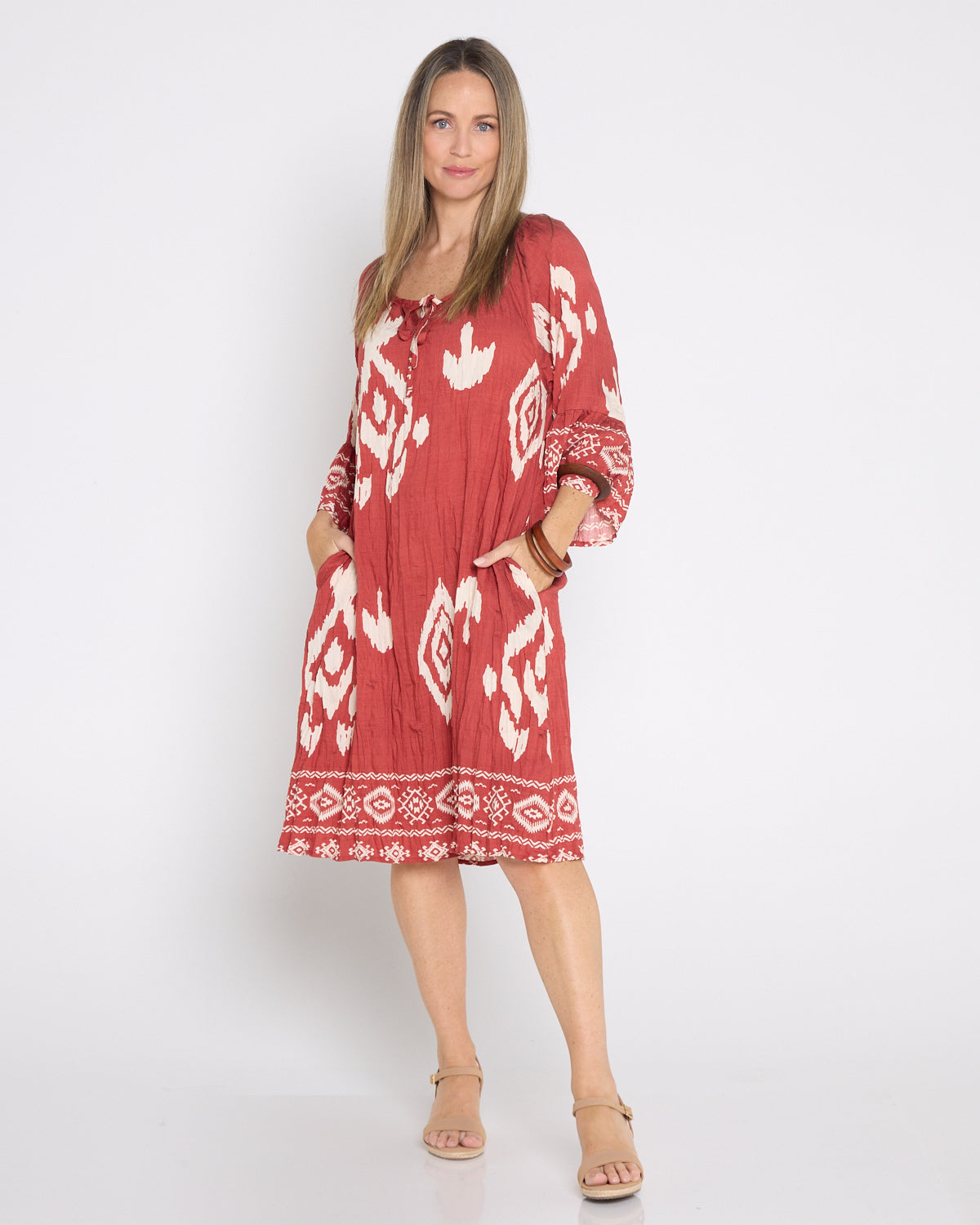 Crinkle Cover Up Dress - Cinnamon Ikat