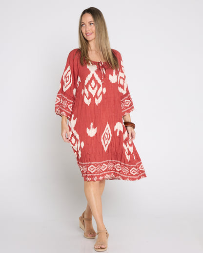 Crinkle Cover Up Dress - Cinnamon Ikat