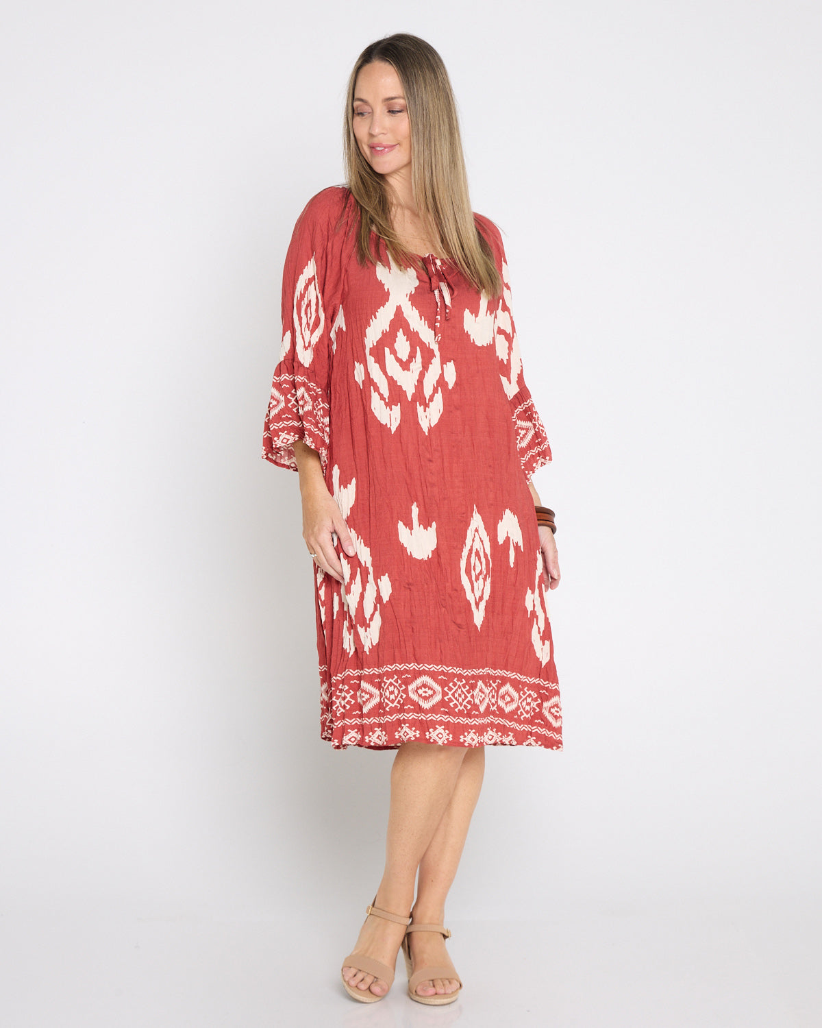Crinkle Cover Up Dress - Cinnamon Ikat