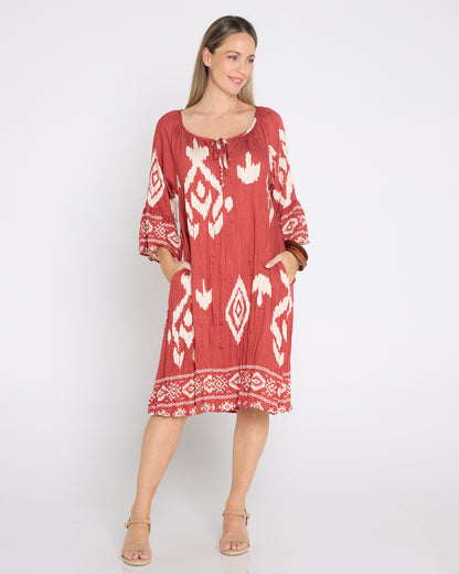 Crinkle Cover Up Dress - Cinnamon Ikat
