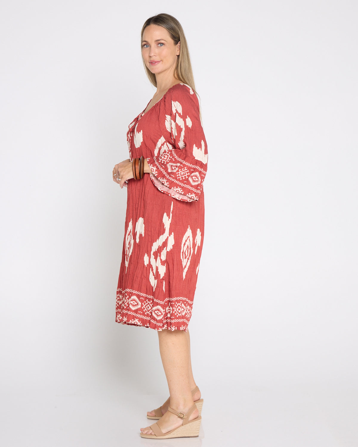 Crinkle Cover Up Dress - Cinnamon Ikat