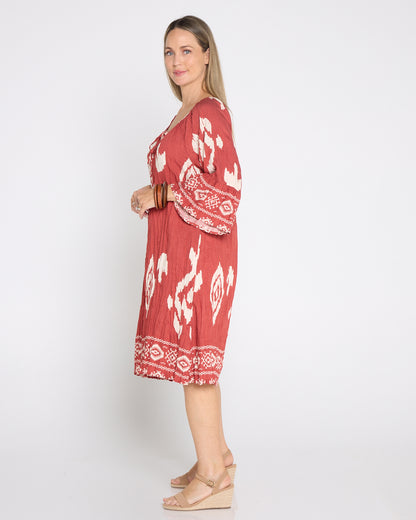 Crinkle Cover Up Dress - Cinnamon Ikat