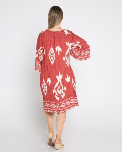 Crinkle Cover Up Dress - Cinnamon Ikat