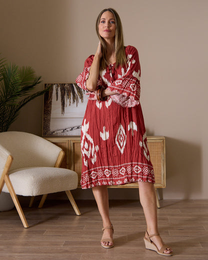 Crinkle Cover Up Dress - Cinnamon Ikat