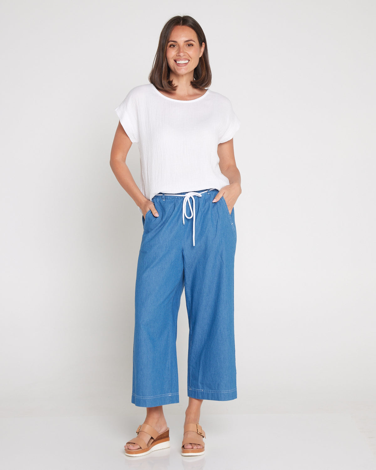 Harley Cotton Wide Leg 7/8 Pant - Chambray Denim