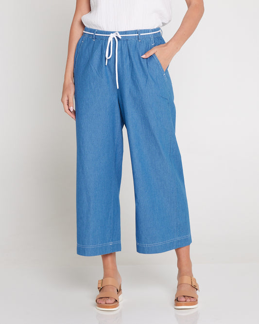 Harley Cotton Wide Leg 7/8 Pant - Chambray Denim
