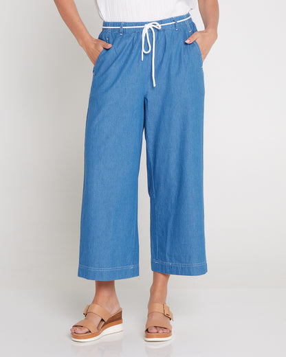 Harley Cotton Wide Leg 7/8 Pant - Chambray Denim