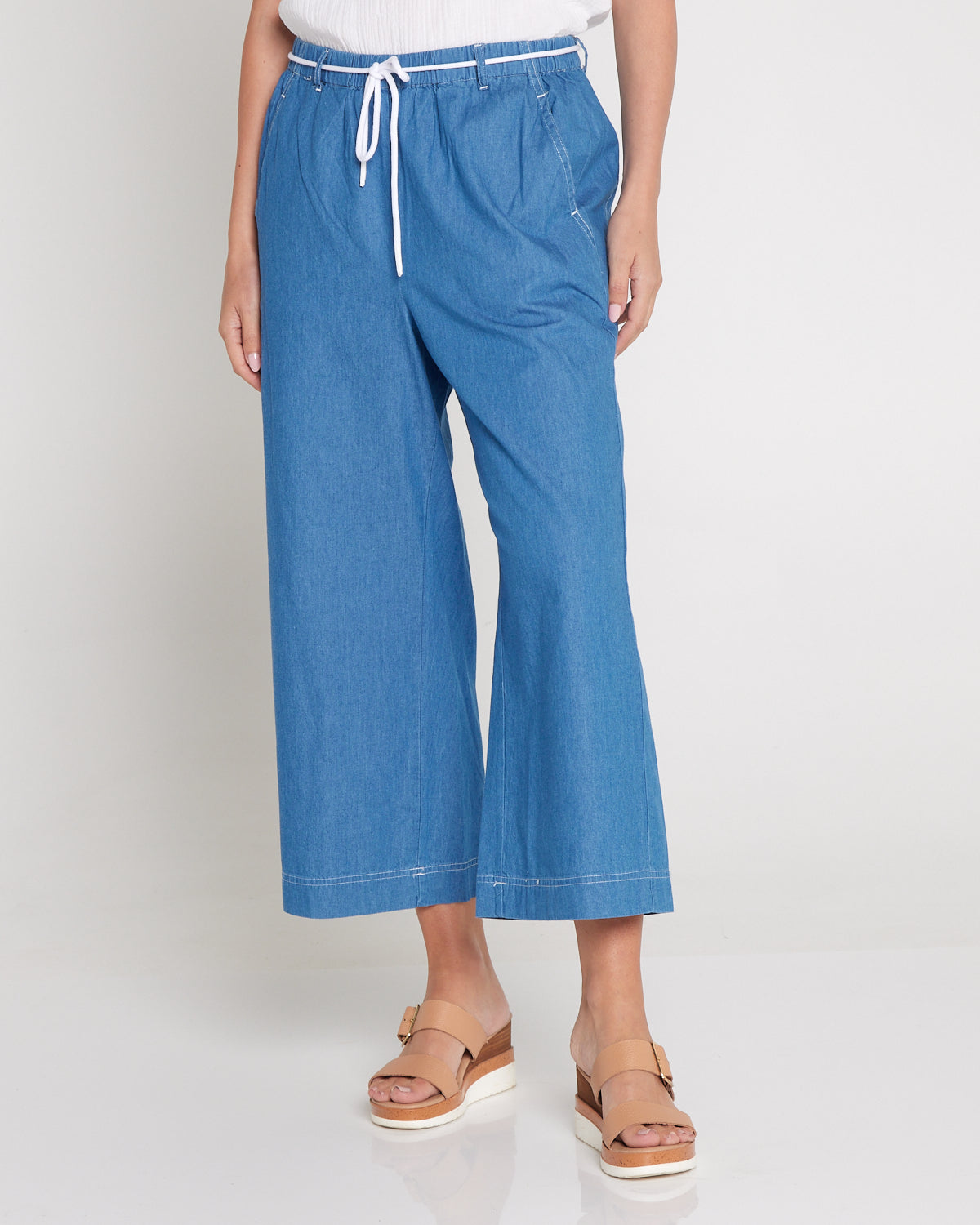 Harley Cotton Wide Leg 7/8 Pant - Chambray Denim
