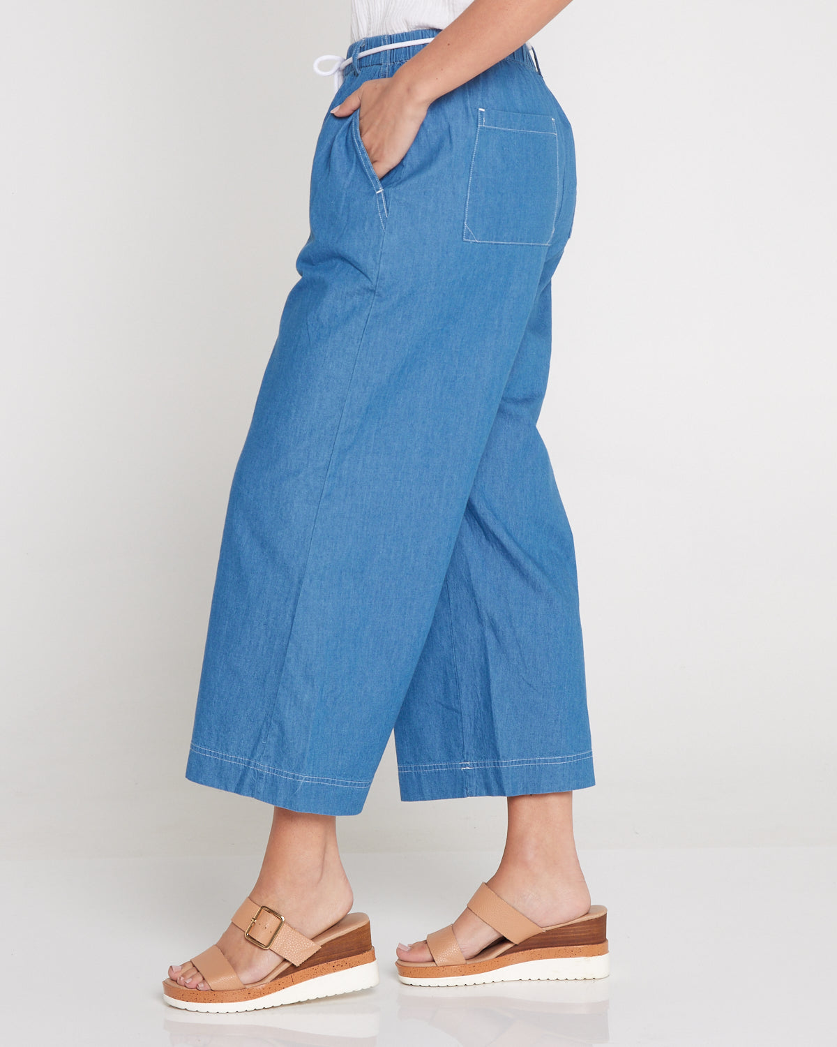 Harley Cotton Wide Leg 7/8 Pant - Chambray Denim