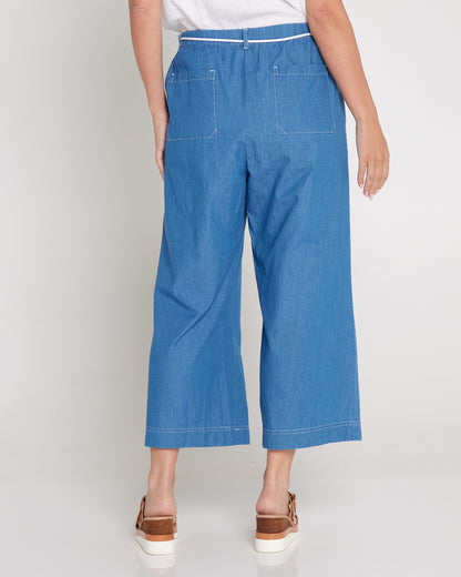 Harley Cotton Wide Leg 7/8 Pant - Chambray Denim