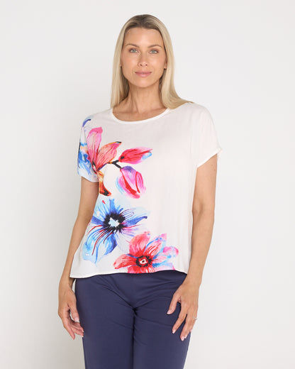 Fiona Placement Print Top - White
