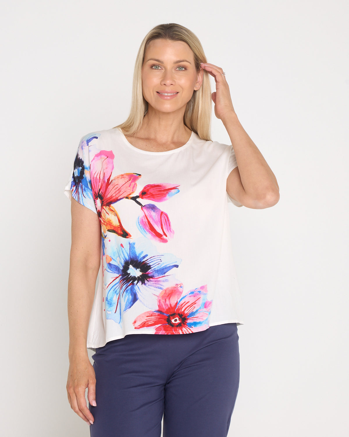Fiona Placement Print Top - White