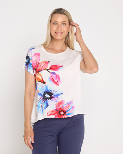 Fiona Placement Print Top - White