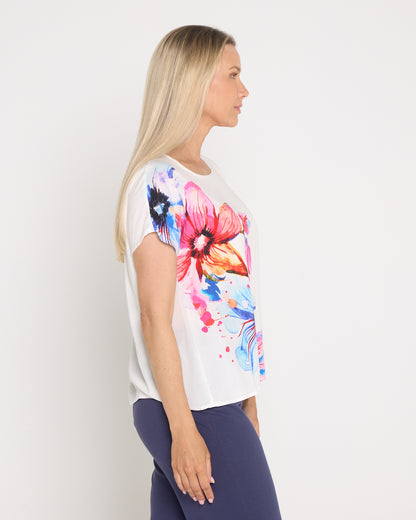 Fiona Placement Print Top - White