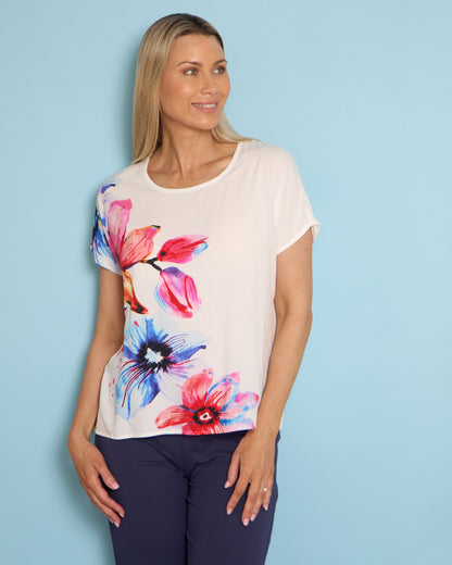 Fiona Placement Print Top - White
