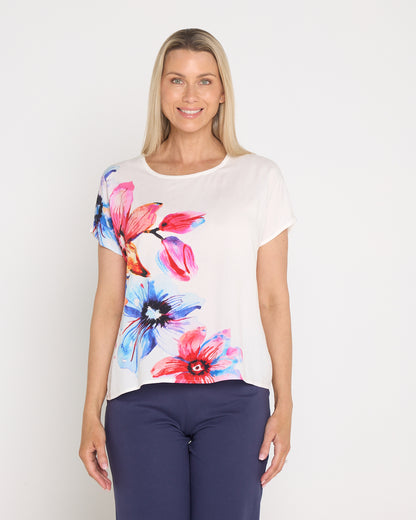 Fiona Placement Print Top - White