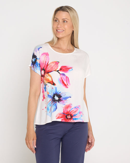 Fiona Placement Print Top - White