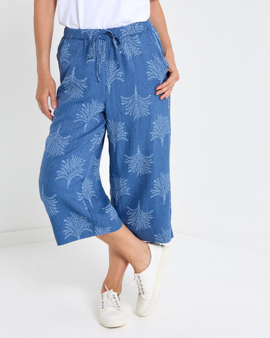 Naples Wide Capri Pants - Chambray