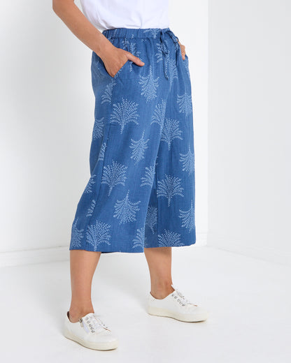 Naples Wide Capri Pants - Chambray