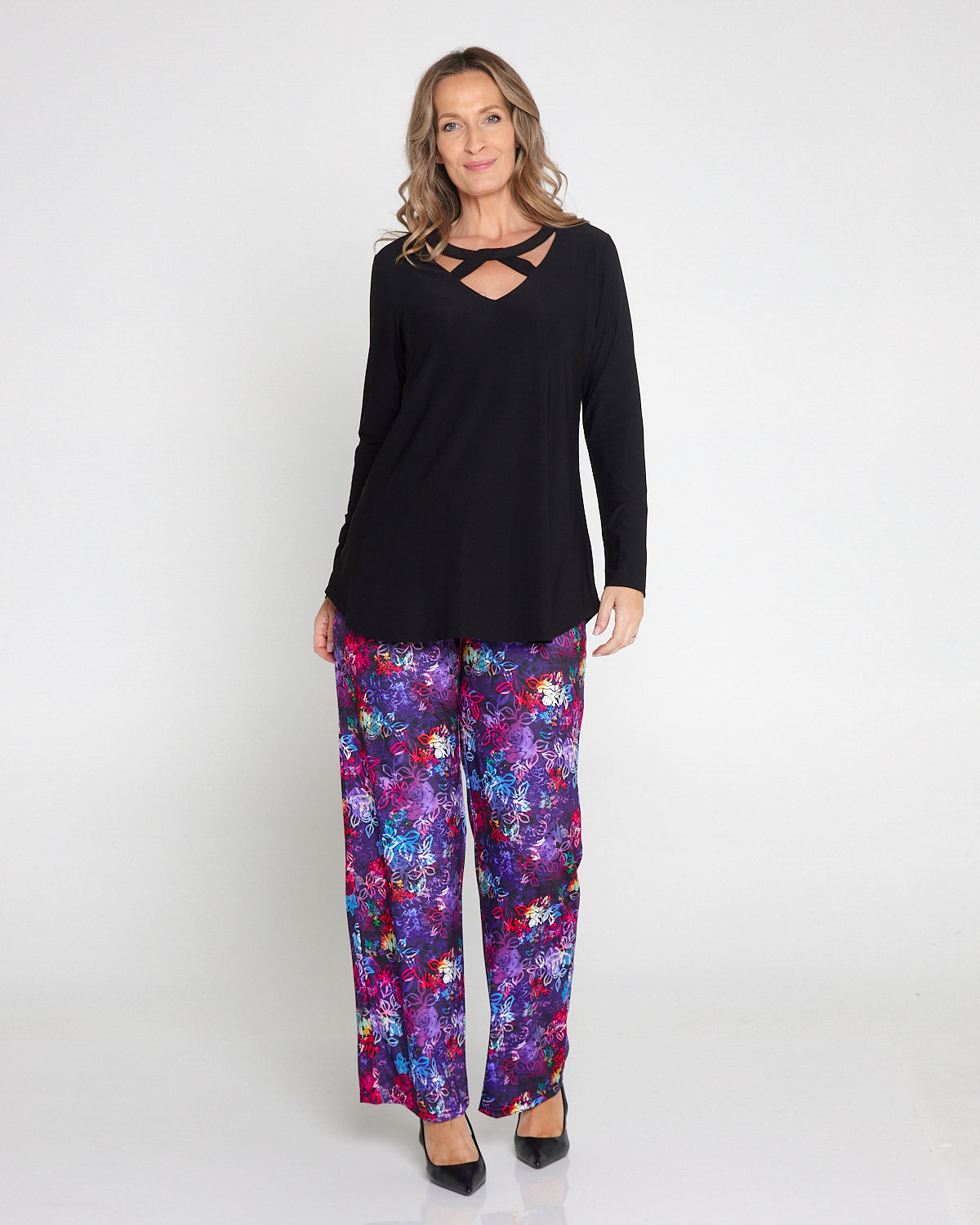 Krista Wide Leg Pants - Rainbow Floral Etch