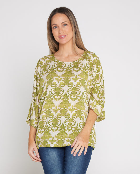 Summer Ease Top - Lime Tapestry Print
