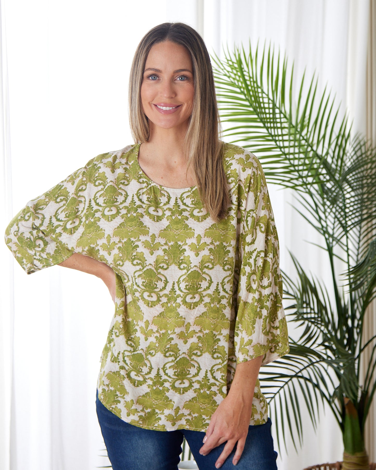 Summer Ease Top - Lime Tapestry Print