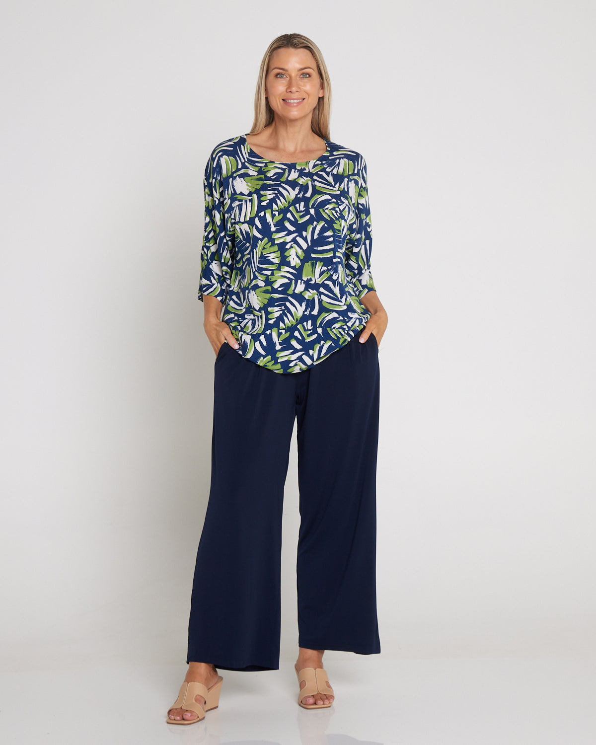 Summer Ease Top - Navy/Painted Palm Frond