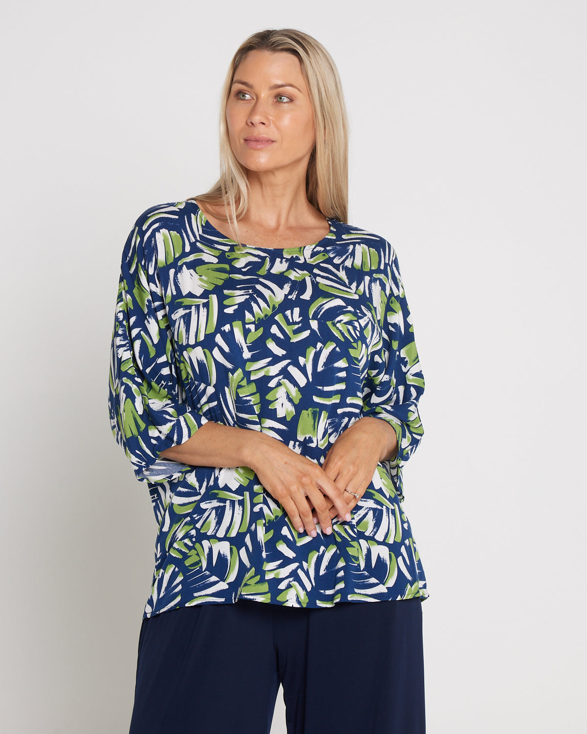 Summer Ease Top - Navy/Painted Palm Frond