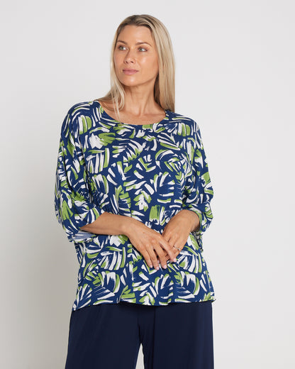 Summer Ease Top - Navy/Painted Palm Frond