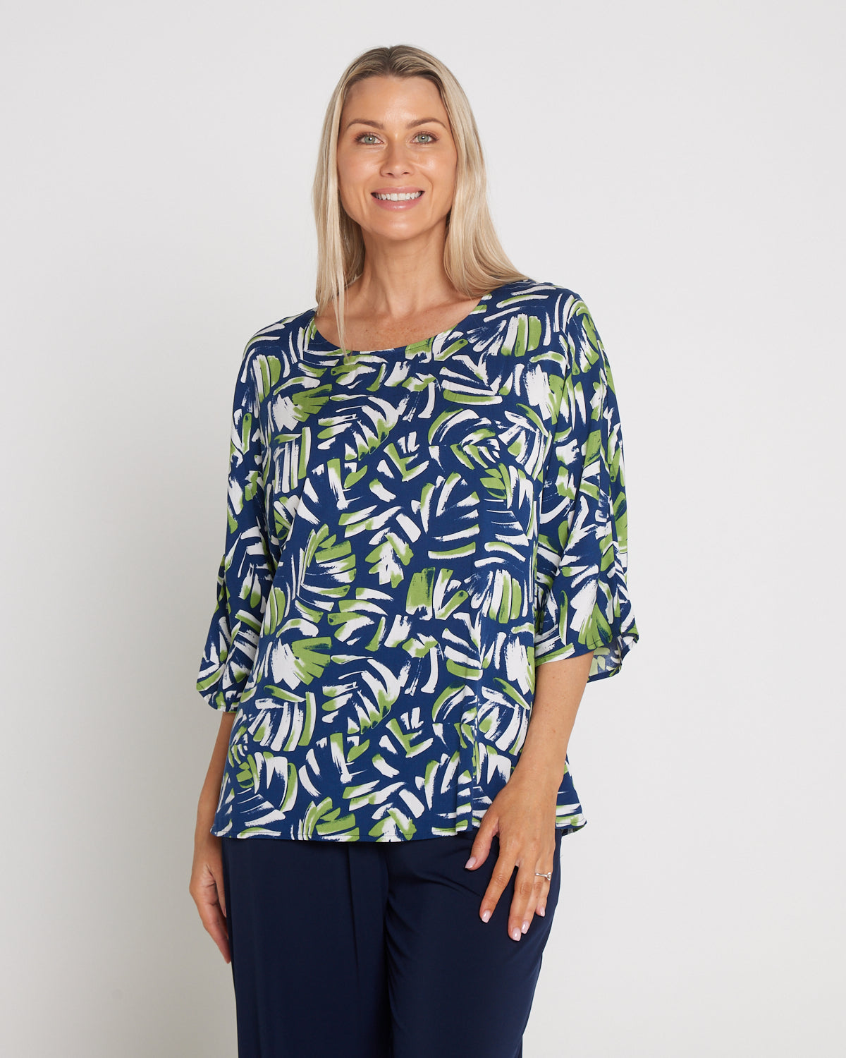 Summer Ease Top - Navy/Painted Palm Frond