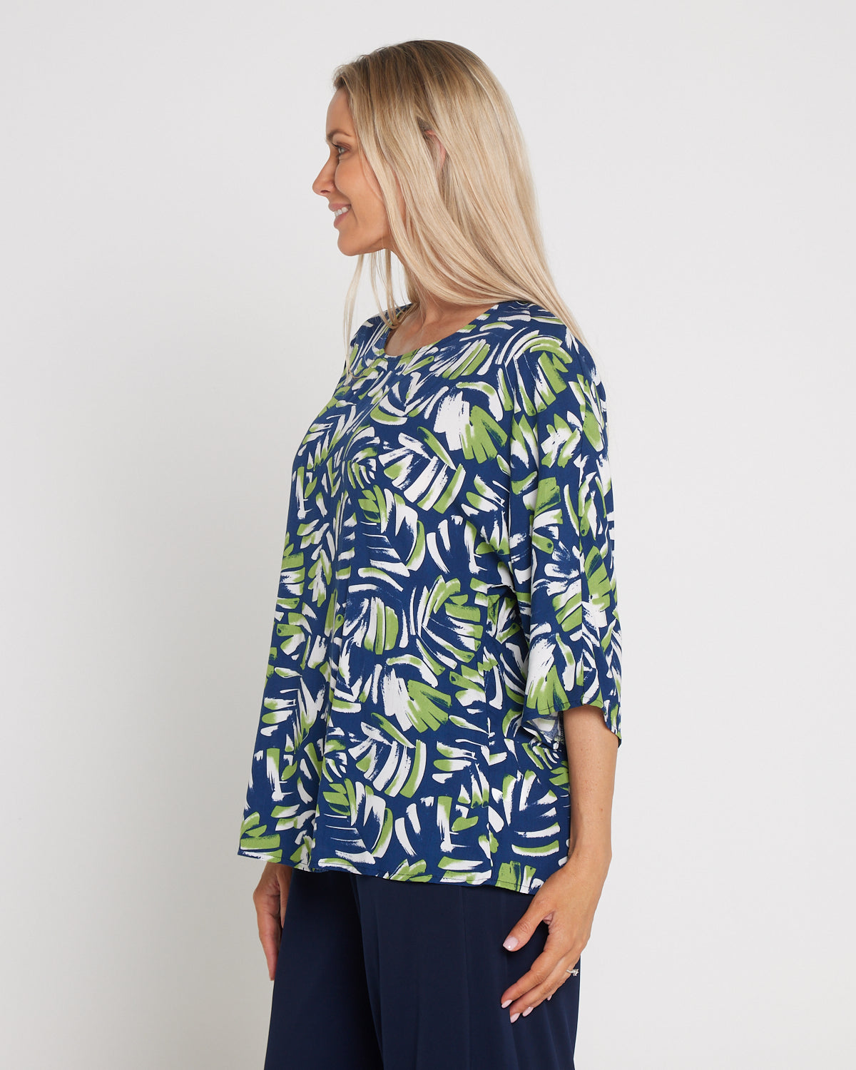 Summer Ease Top - Navy/Painted Palm Frond