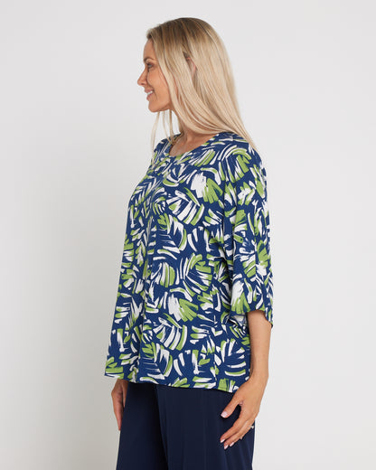 Summer Ease Top - Navy/Painted Palm Frond