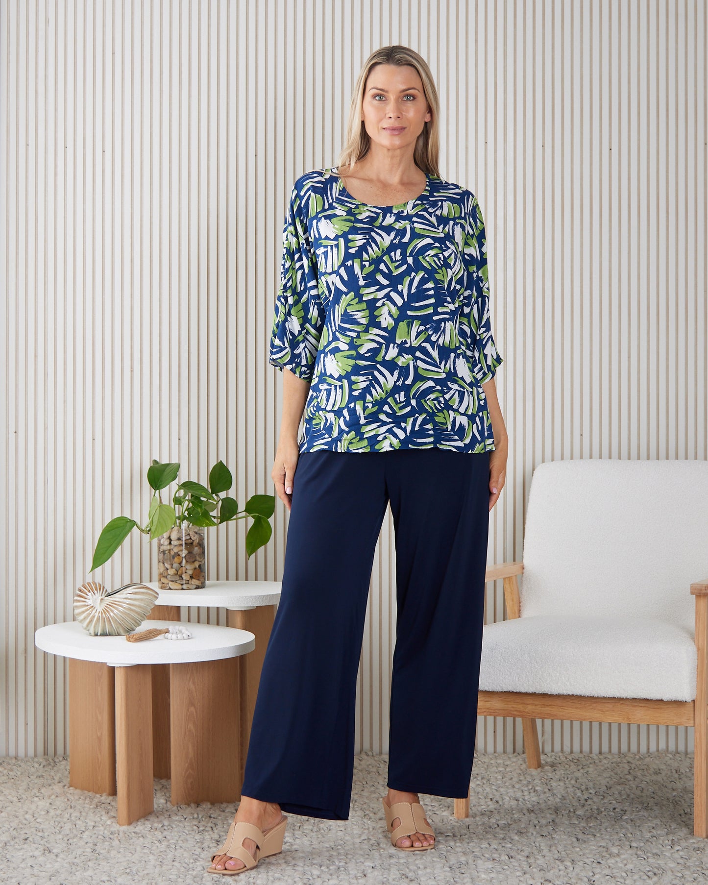Summer Ease Top - Navy/Painted Palm Frond