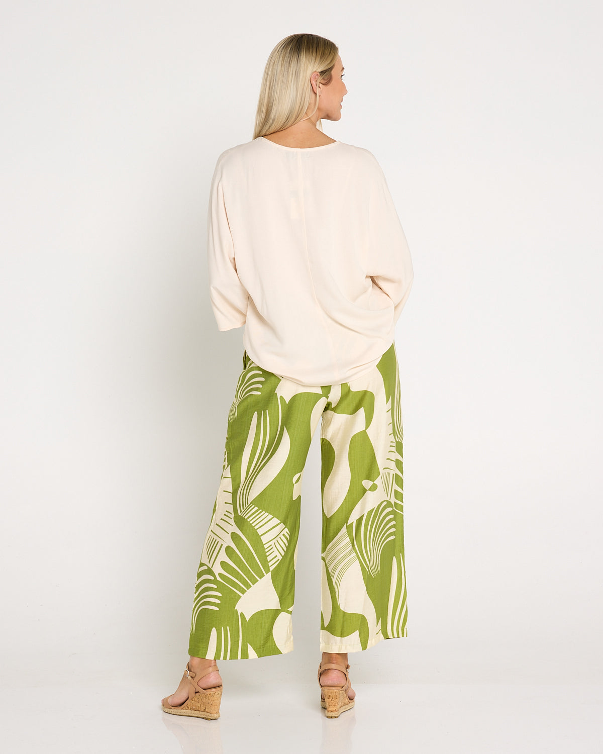Amanda Wide Leg Pants - Green/Cream Print