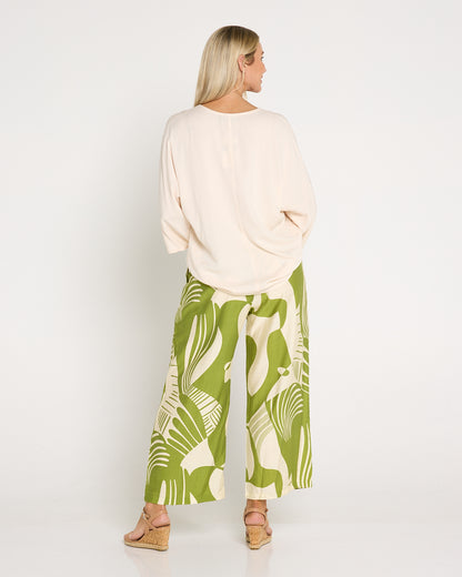 Amanda Wide Leg Pants - Green/Cream Print
