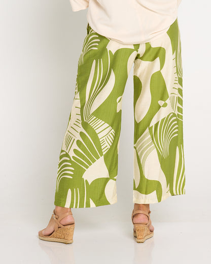 Amanda Wide Leg Pants - Green/Cream Print