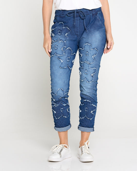 Appliqué Pull-On Jeans – Denim