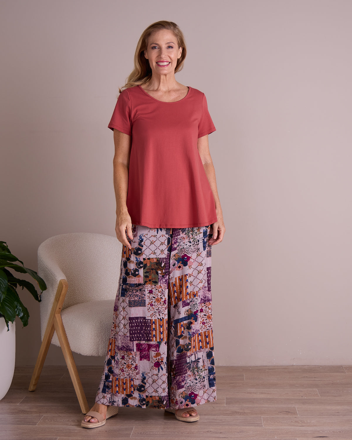 San Fran Palazzo Pants - Plum Tapestry