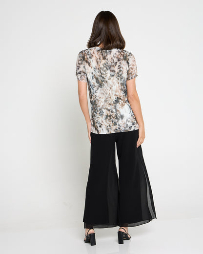 Gilliana Crop Chiffon Overlay Pants - Black