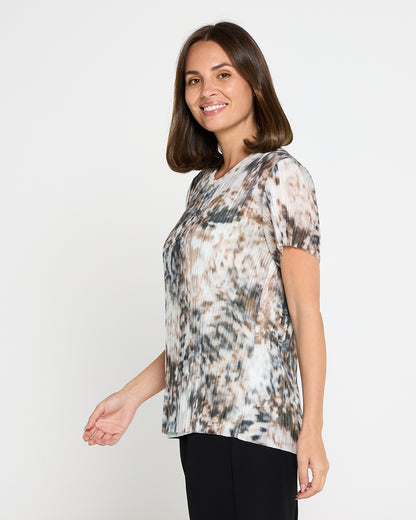 Christine Printed Pleat Mesh Top - Safari Haze