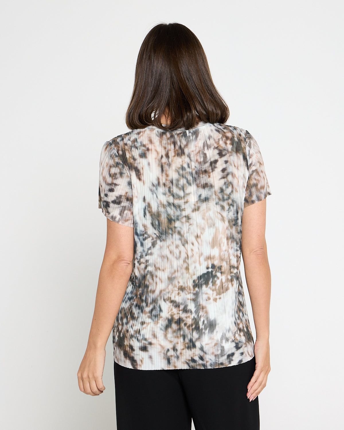 Christine Printed Pleat Mesh Top - Safari Haze