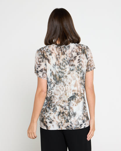 Christine Printed Pleat Mesh Top - Safari Haze