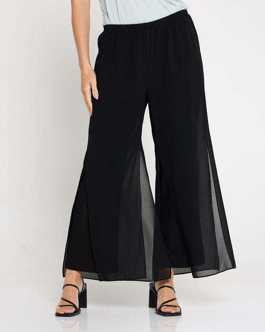 Gilliana Crop Chiffon Overlay Pants - Black