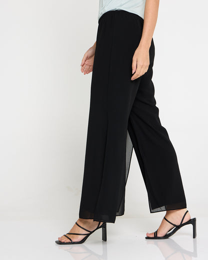 Gilliana Crop Chiffon Overlay Pants - Black