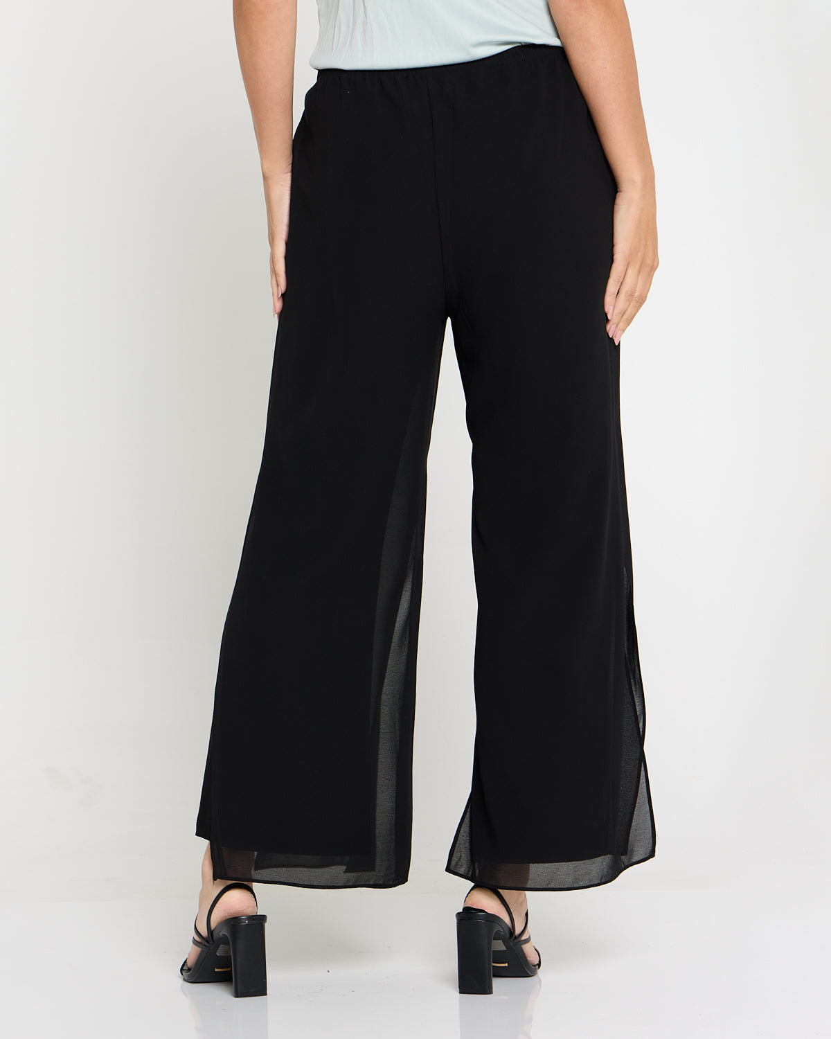 Gilliana Crop Chiffon Overlay Pants - Black