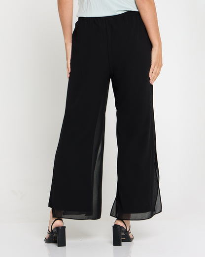 Gilliana Crop Chiffon Overlay Pants - Black