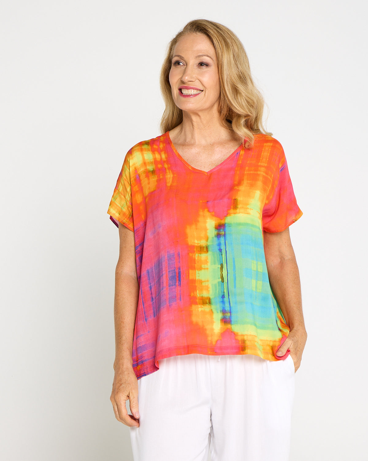 Tina V Neck Top - Sunset Wash