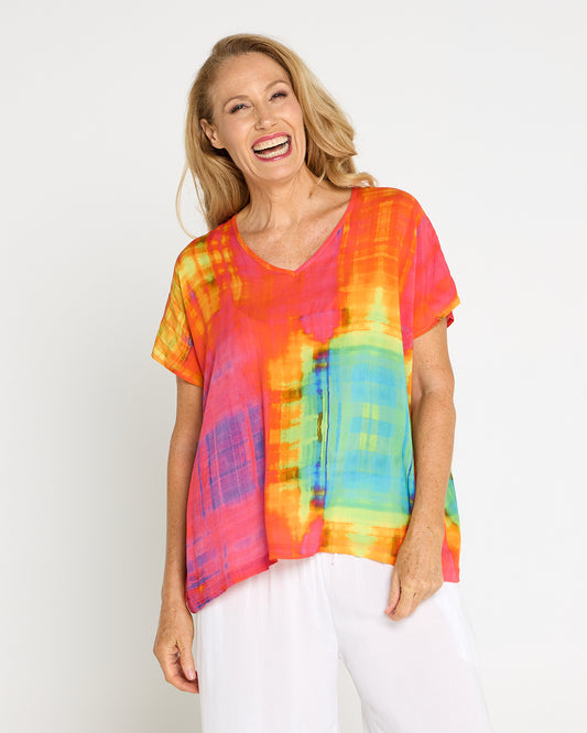 Tina V Neck Top - Sunset Wash