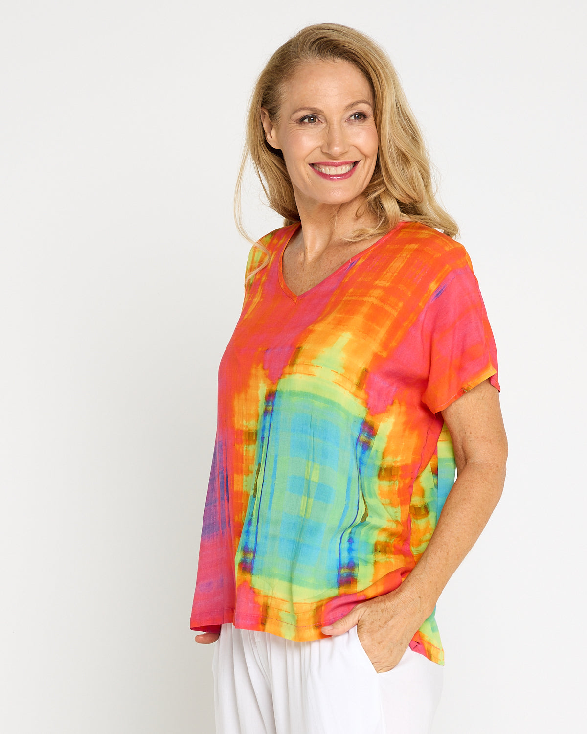 Tina V Neck Top - Sunset Wash