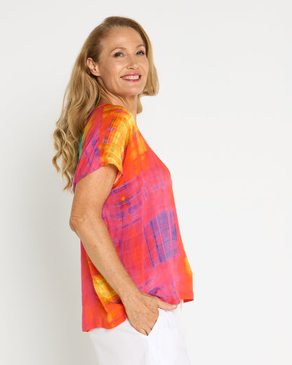 Tina V Neck Top - Sunset Wash